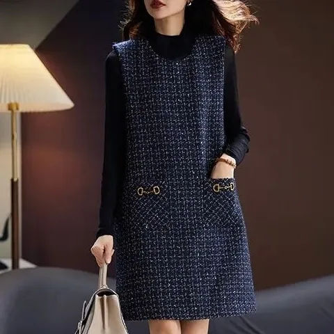 ジャンパースカートチェック柄ファスナーラウンドネックストレートノースリーブ｜目を奪われる