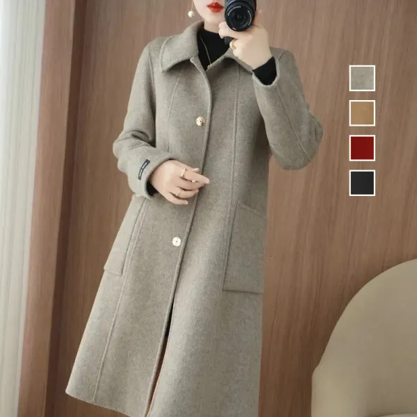 【全4色】コートボタン無地折り襟長袖ポケット付き｜おしゃれ度高め
