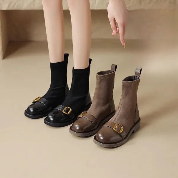 【全2色】ショート丈ブーツブーティーバックル 丸トゥ | 快適な履き心地新作入荷