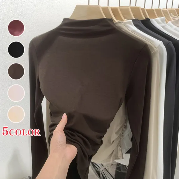 【全5色】ニットセーターハーフネック長袖無地｜着痩せ防寒