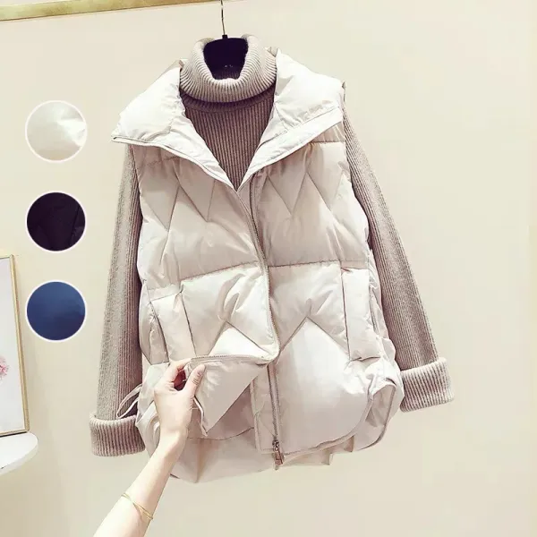 【全3色】中綿コートベスト無地ノースリーブ｜防寒