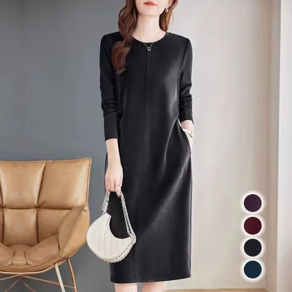 【全4色】長袖ワンピースAラインラウンドネック | こだわり感