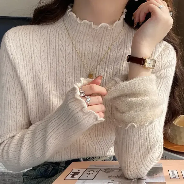 新品殺到 長袖 ハーフネック 無地 プルオーバー シンプル 裹起毛 ニットセーター