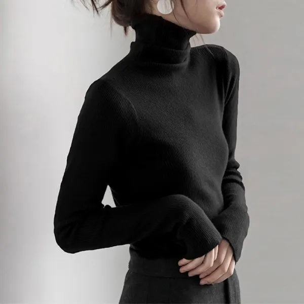 着回し力抜群 長袖 オフタートルネック 無地 ニット ハイネック シンプル ニットセーター