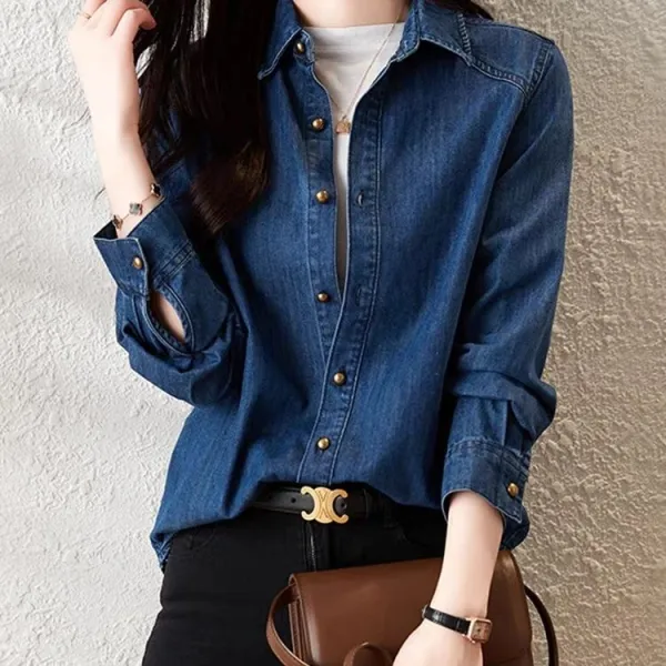 『今売れてます!』着痩せ効果キレカジ定番エレガントフェミニンシングルブレストデニムシャツ・ブラウス