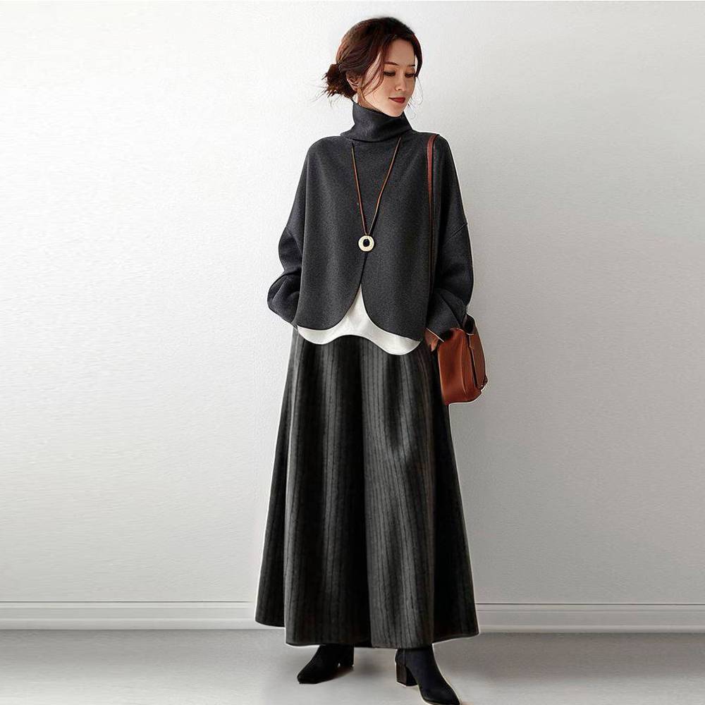 ブラック/トップス+ダークグレー/パンツ/2点セット