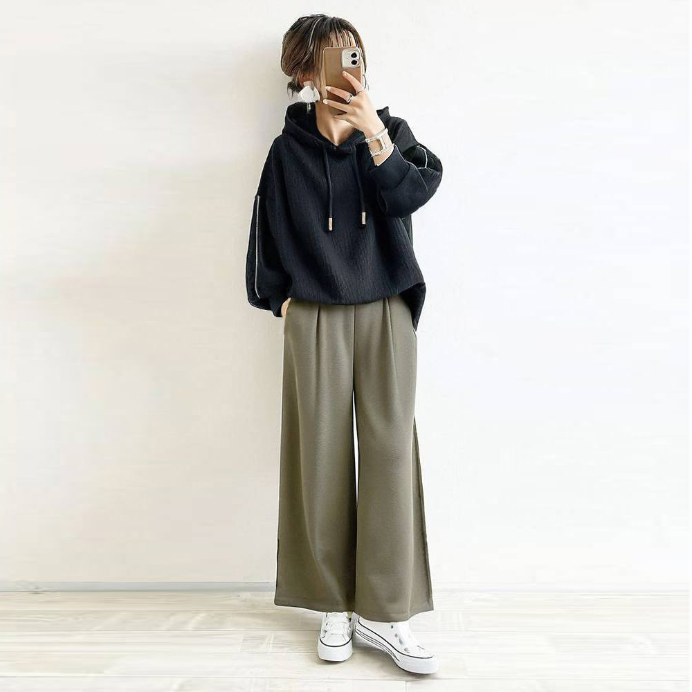 ブラック/トップス+オリーブ/パンツ/2点セット