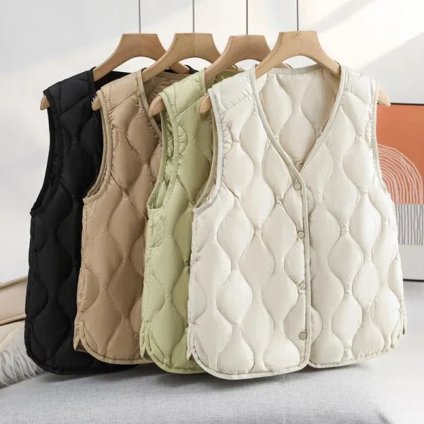 新作入荷ノースリーブショート丈無地Vネックボタンカジュアルベスト