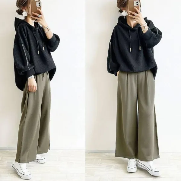 【単品注文】セットアップ 「奇跡の再販」 長袖 フード付き 無地 ロング丈 レギュラーウエスト カジュアル トップス+パンツ