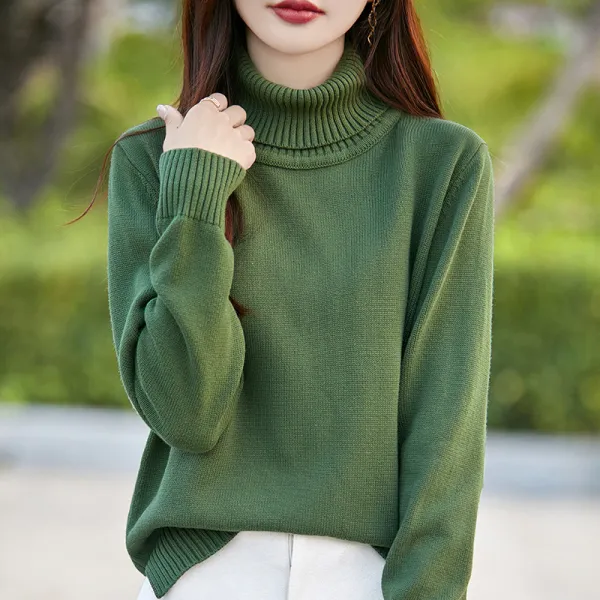 カジュアル  ニット  ニット / セーター  ニットトップス  コットン  長袖  ゆったり  折り襟  プルオーバー  コットン100%  暖かい  タートルネック  レディース