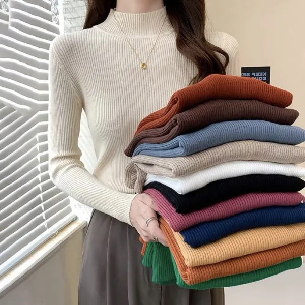 流行の予感 無地 プルオーバー ハイネック 休日/外出 長袖 シンプル ニットセーター