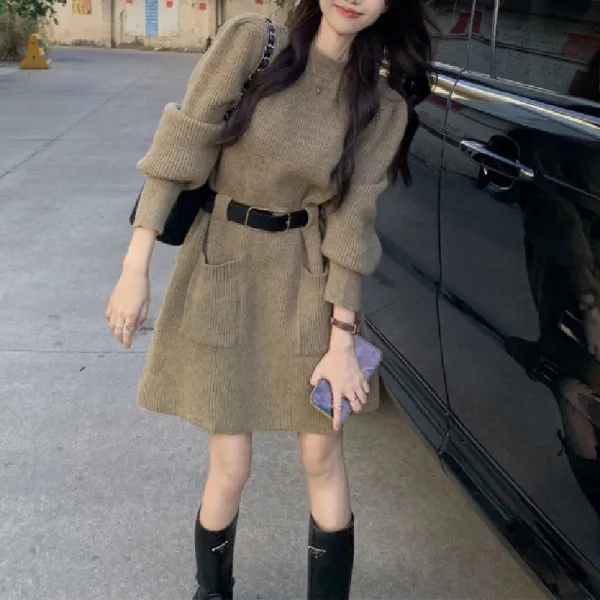 カジュアル  ニット / セーター  スリムに見える  クルーネック  デザイン  普通  ポケット  デザイン性  ニッチ  レディース  ミディ丈 / ミディアム丈