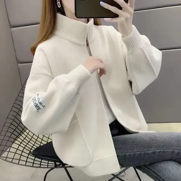 早い者勝ちです! スタンドネック ファスナー 長袖 休日/外出 無地 韓国系 カーディガン