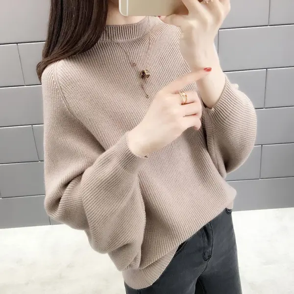 SNSで話題沸騰 ドルマンスリーブ 長袖 休日/外出 無地 ラウンドネック フェミニン ニットセーター