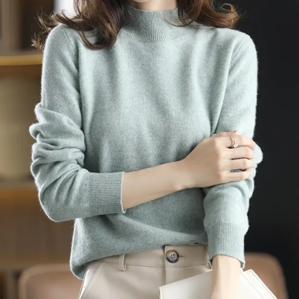 定番シンプル無地カジュアルハーフネックラウンドネックセーター