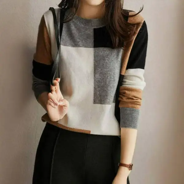 新作発売！ 長袖 配色 ラウンドネック プルオーバー プリント ファッション ニットセーター