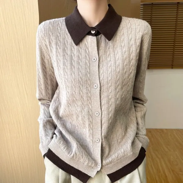 着回し力抜群 エレガント 配色 ニット レイヤード 重ね着風 切り替え ボタン カーディガン