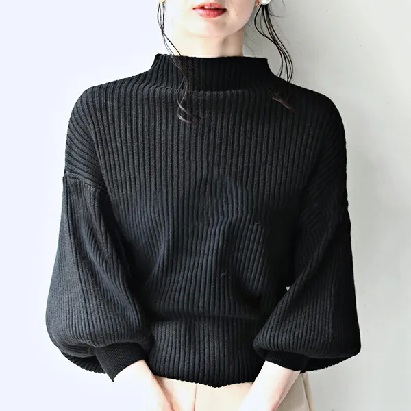 【再入荷】完売前にチェック！大人気 話題のトレンドアイテム 長袖 ハーフネック 無地 ショート丈 ランタンスリーブ 通勤/OL ニットセーター