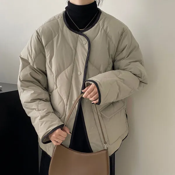 新登場 長袖 ボタン 無地 ラウンドネック ポケット付き シンプル 中綿 コート