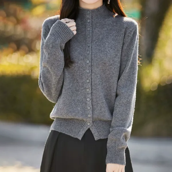 存在感抜群 ボタン 長袖 シングルブレスト 無地 ハーフネック ファッション ニットセーター