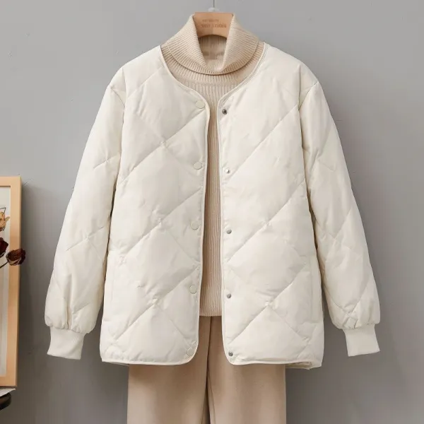 大流行新作 ボタン 長袖 ラウンドネック ボタン 無地 カジュアル 中綿コート