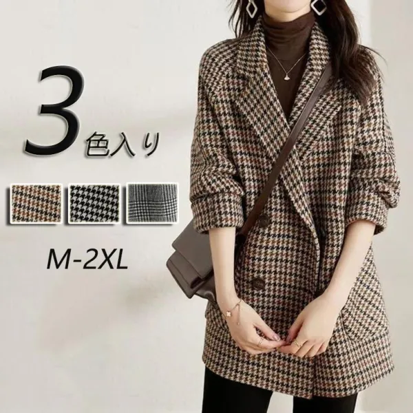 【全3色】コート長袖折り襟チェック柄 | 質感あふれる