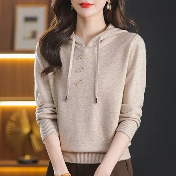 好評発売中 フード付き ニット ボタン 無地 長袖 カジュアル ニットセーター
