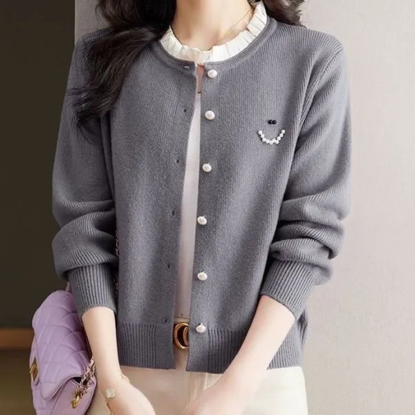 今季人気 柔軟加工 ボタン 長袖 無地 ラウンドネック カーディガン