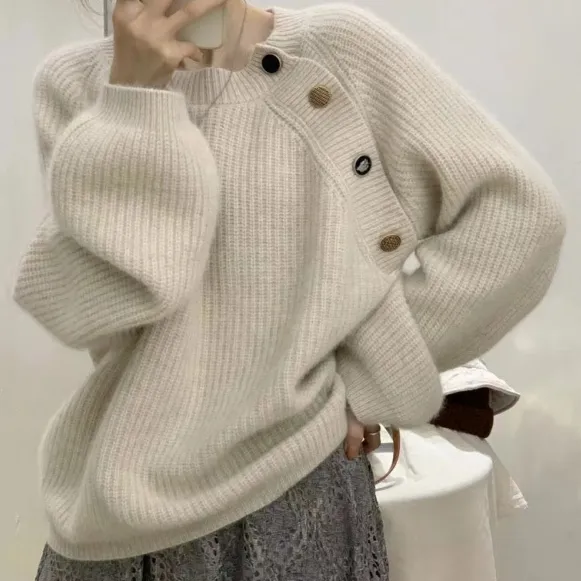 無地 肌触りよく 秋冬新作 シンプル スタイルアップ ラウンドネック長袖 ニットセーター