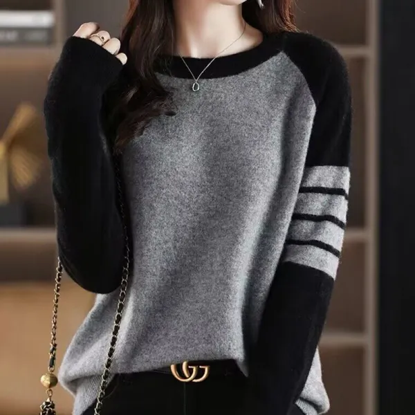 【全2色】ニットセーター長袖ラウンドネックボーダー | 着回し力抜群