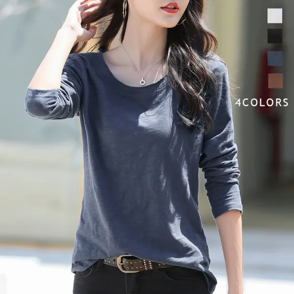 4色展開 人気上昇中 着回し力抜群 着痩せ ラウンドネック Tシャツ ブラック 黑 ホワイト 白 ブルー 青