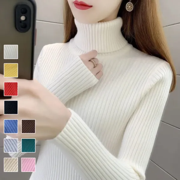【全10色】ニットセーター伸縮性あり無地ハイネック｜着痩せ防寒