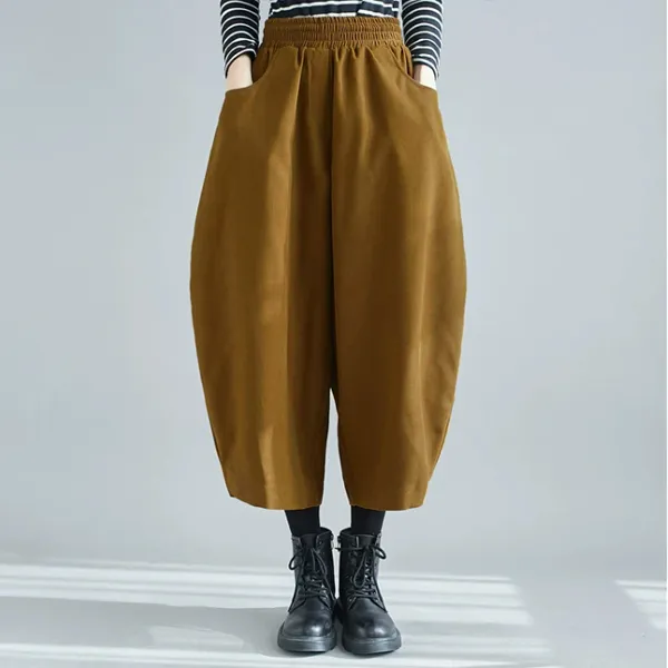SNSで話題沸騰ハイウエスト無地切り替えアンクル丈コーデュロイカジュアルパンツ