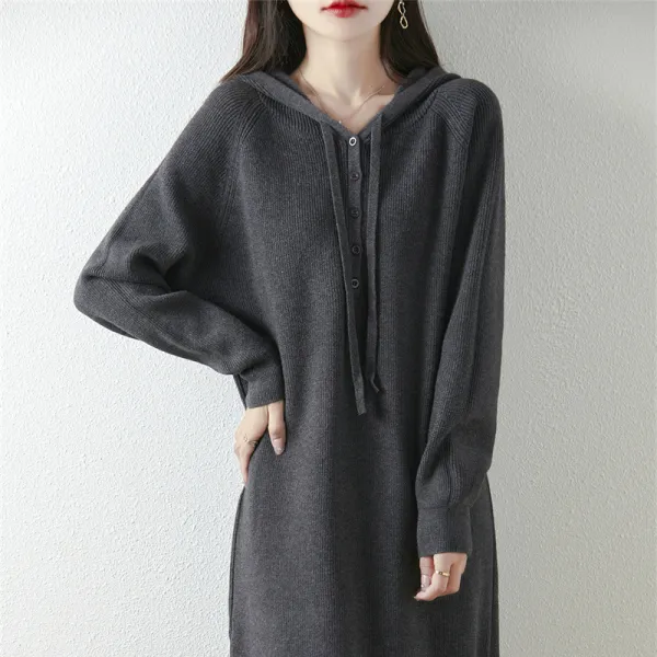 ワンピース  ニット  ニット / セーター  ニットワンピース  ゆったり  厚手  フード付き  普通  暖かい  新作  ミディ丈 / ミディアム丈