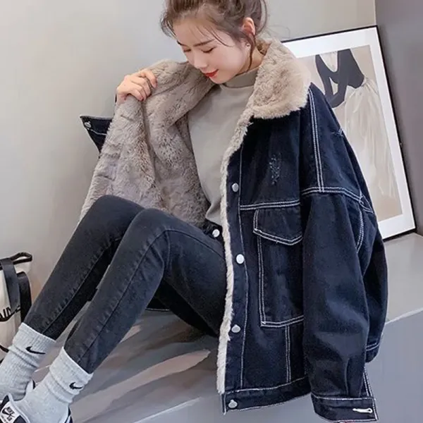 新作 ラムウール デニムジャケット 秋冬 プラスベルベット ジャケット デニムコート