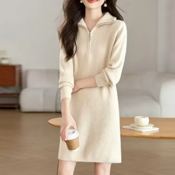 ファスナー  ワンピース  ニット  コート  ニット / セーター  ニットワンピース  ゆったり  ロング  気質  インナー  新作  レディース