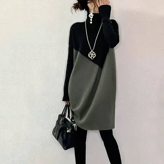 ワンピース  切り替え  タートルネック  バイカラー