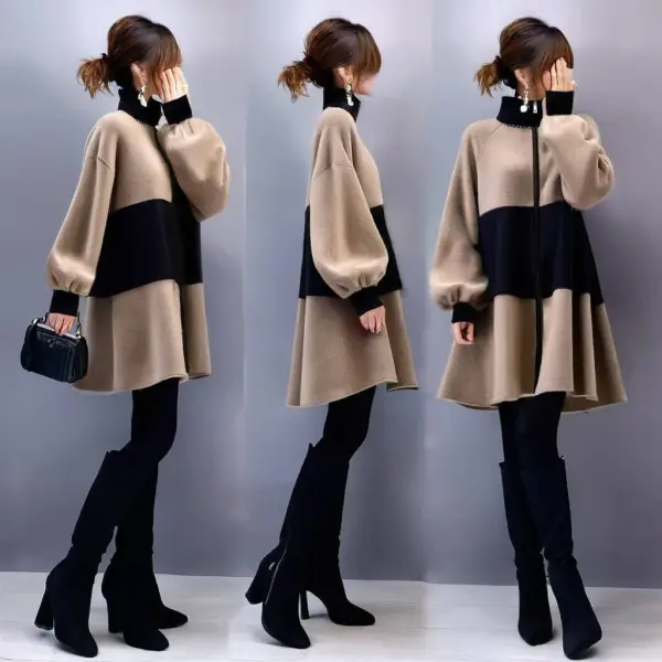 今季大注目 配色 切り替え ハイネック ファッション コート