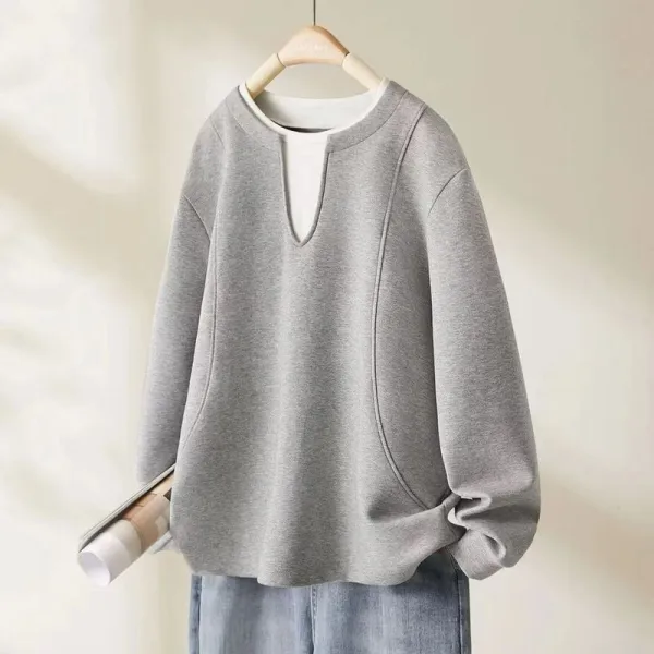 パーカー無地レイヤードラウンドネック長袖 | 主役級