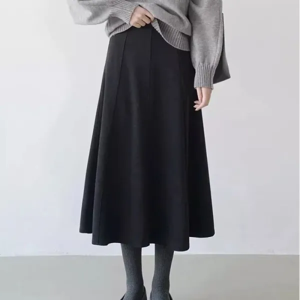【全2色】スカート無地 Aラインクローズドバック膝下丈 | 新作登場通勤OL