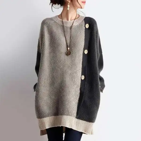 ニット  ニットトップス  クルーネック  秋  デコレーション  新作  日本風  バイカラー