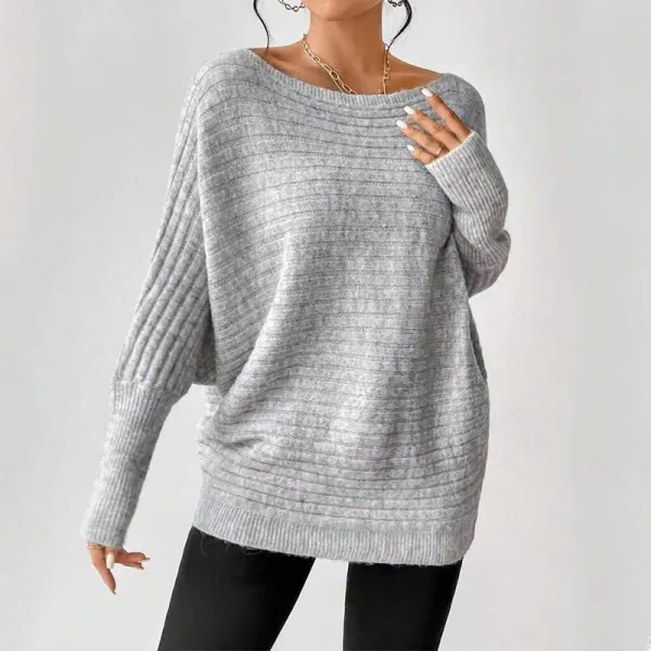 『大人が着たいアイテム』オフショルダー ドルマンスリーブ 長袖 無地 カジュアル ニットセーター