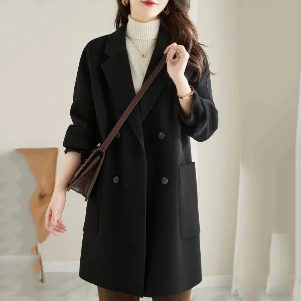 絶対欲しい 長袖 中長 無地 ボタン 折り襟 シンプル コート