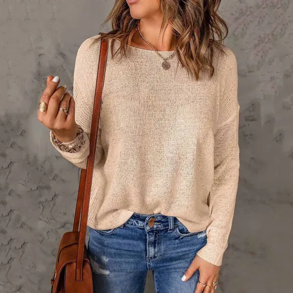 売り切れ必至 ラウンドネック ショート丈 長袖 プルオーバー 無地 カジュアル ニットセーター