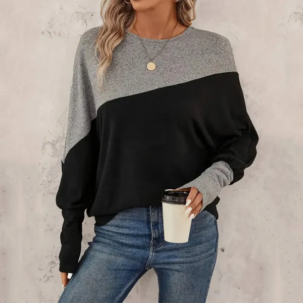 流行の予感 カジュアル 切り替え ラウンドネック 長袖 プルオーバー 配色 カジュアル パーカー