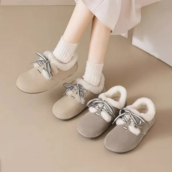 今季トレンド レトロ キュート 暖かい リボン付き 裏起毛 ショートプラッシュ ムートンブーツ