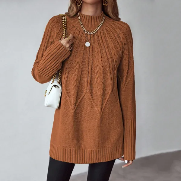 毎日参考になる！ 無地 ハーフネック プルオーバー 長袖 中長 レトロ ニットセーター