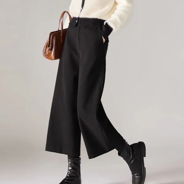 トレンドアイテム ハイウエスト 切り替え ラシャ 無地 8分丈 シンプル ガウチョパンツ