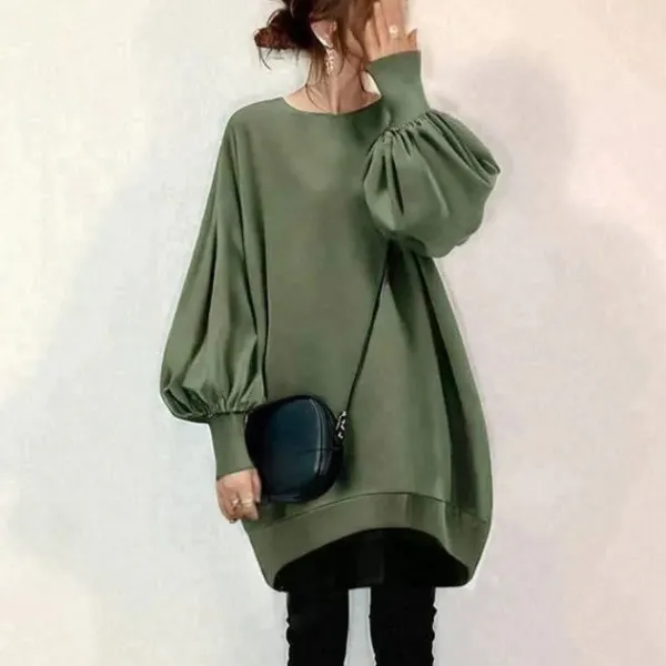 無地  ランタンスリーブ  パーカー  どんなスタイルにも合う  クルーネック  春  秋  新作  おしゃれ / ファッション  日本風  レディース