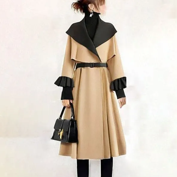 ins超人気 ギャザー飾り ギャザー 配色 長袖 折り襟 エレガント コート